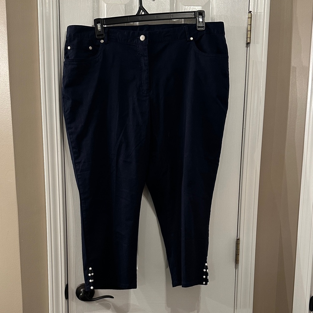 Ruby Rd. Dark Blue Cropped Jeans with Pearl Details